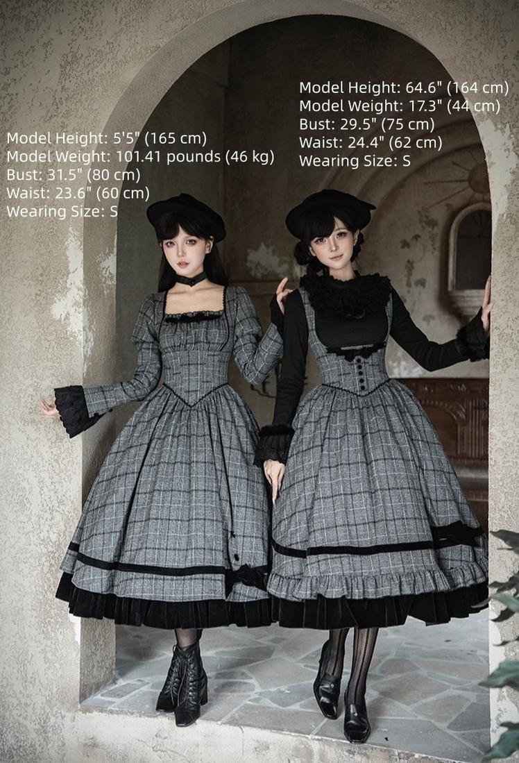 Yesterday's Epistle - Winter Classic Lolita Plaid Dress Set, Fishbone Waist - image 9