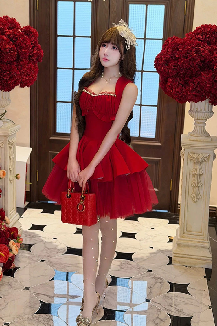 Romantic Rose - Square Collar Sleeveless Ruffled Classic Ballet Lolita Dress - image 4