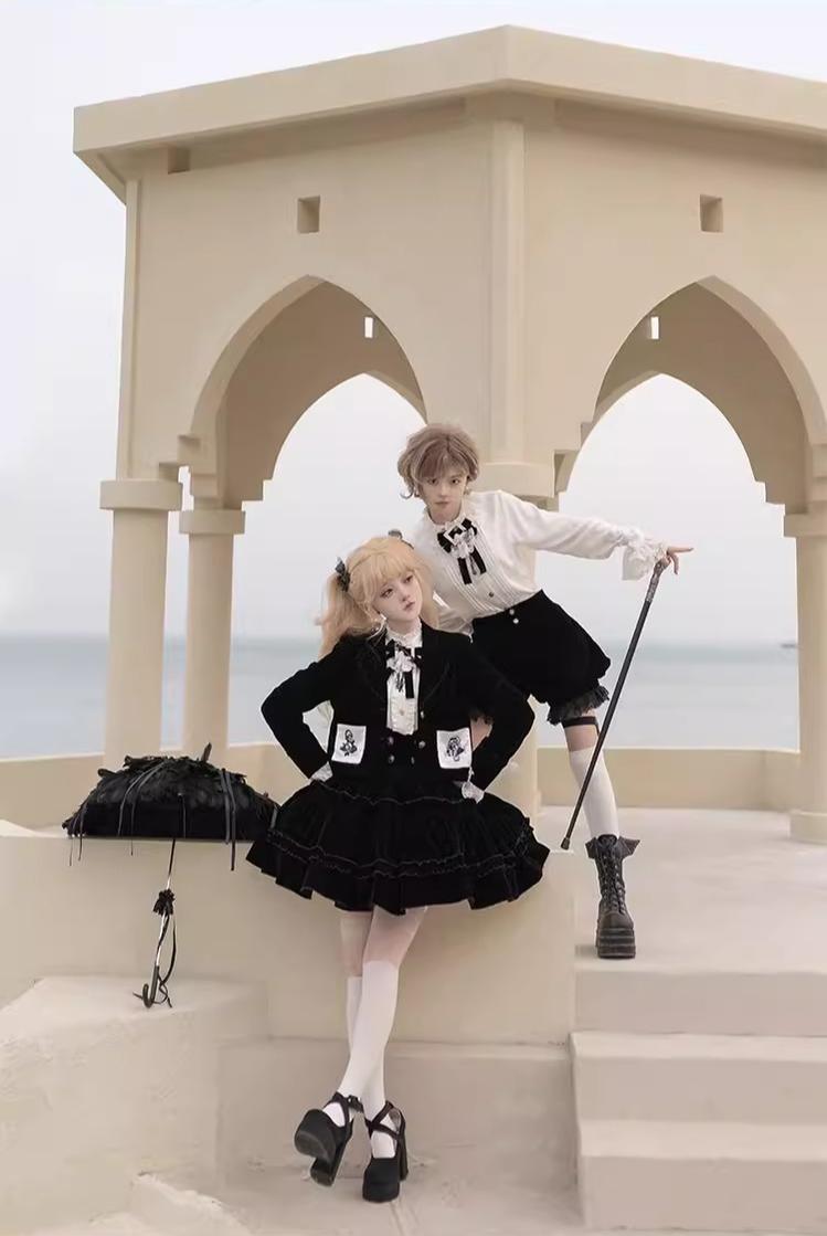 Erosion Heart F-Type - Ouji Lolita Suit Black Velvet Shorts and Skirt - image 8