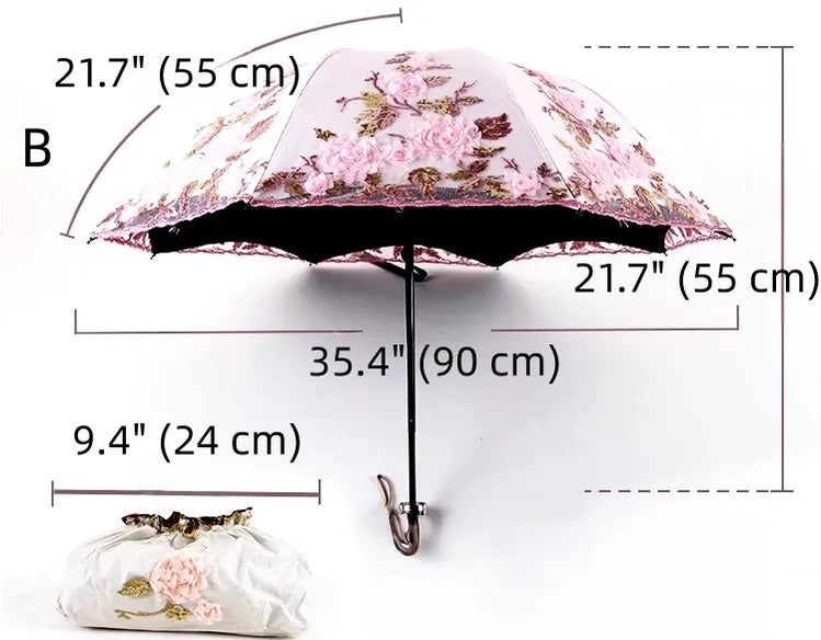 Foldable Lolita Parasol, Floral and Embroidery Detail - image 10