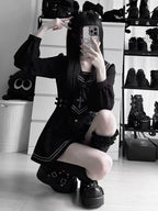 Black Sailor-Collar Jirai Kei Dress, Shorts and Tie Set - image 10