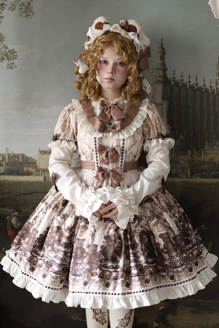 Teddy Bear Party - Daily Sweet Lolita Short-Sleeve OP Dress - image 1