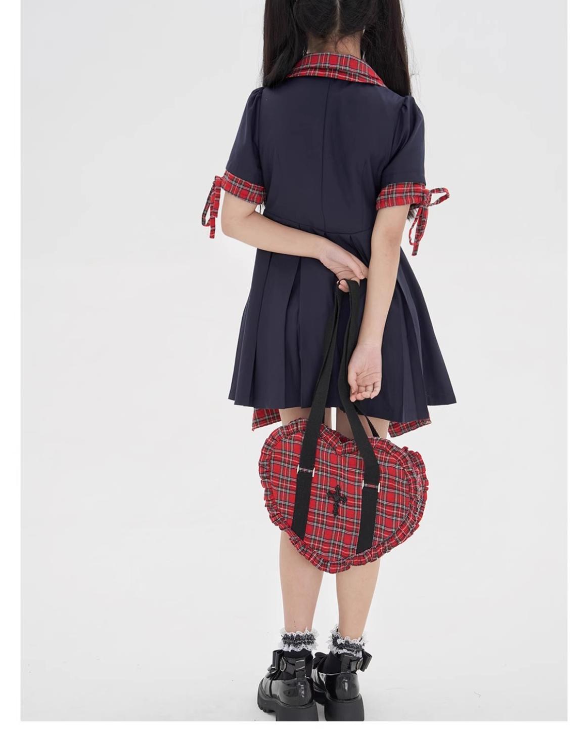 Vintage Lolita Heart Shaped Plaid Dot Print JK Uniform Bag - image 27