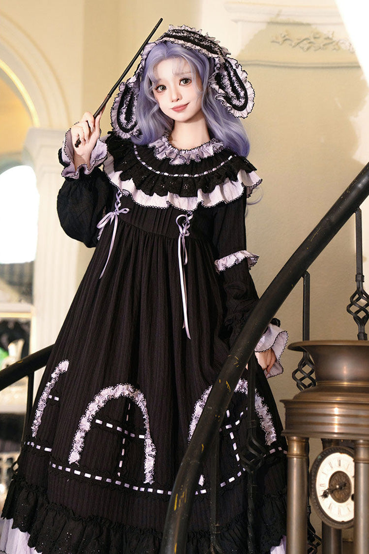 Twin Lilian - Round Collar Long Sleeves Double-Layered Ruffled Bow Lace-Up Gothic Lolita Dress - image 13