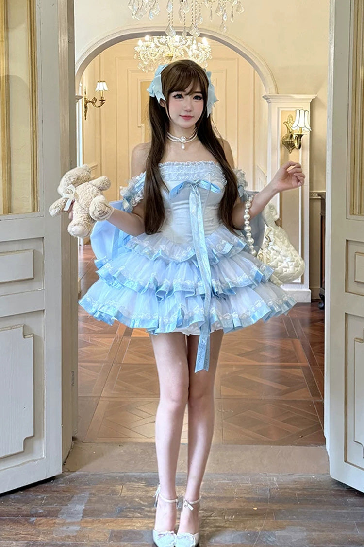 Princess Ribbon - Off Shoulder Triple-Layered Ruffle Bowknot Sweet Lolita Dress - image 8