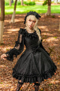 Floral Canon - Round Collar Sleeveless Jacquard Printed Ruffled Bow Gothic Lolita JSK Dress - image 1