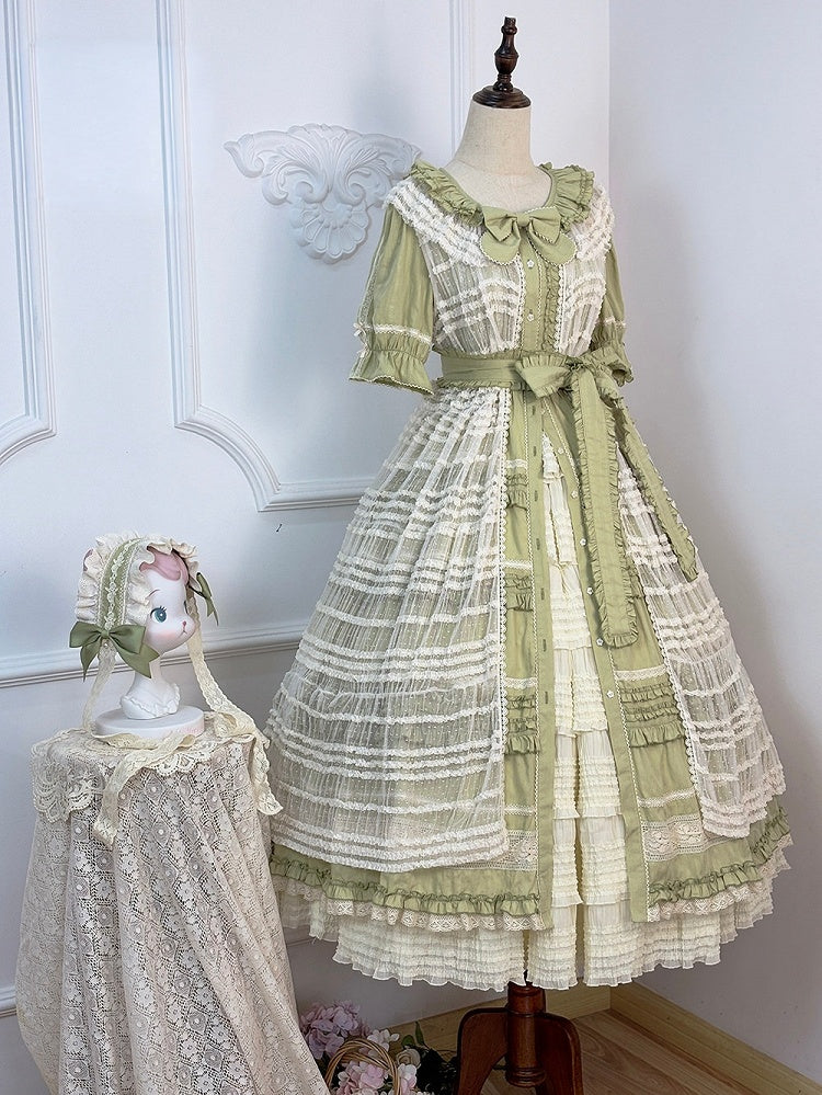 Green Layered-Ruffle Elegant Lolita Dress with Front Button Placket - image 17