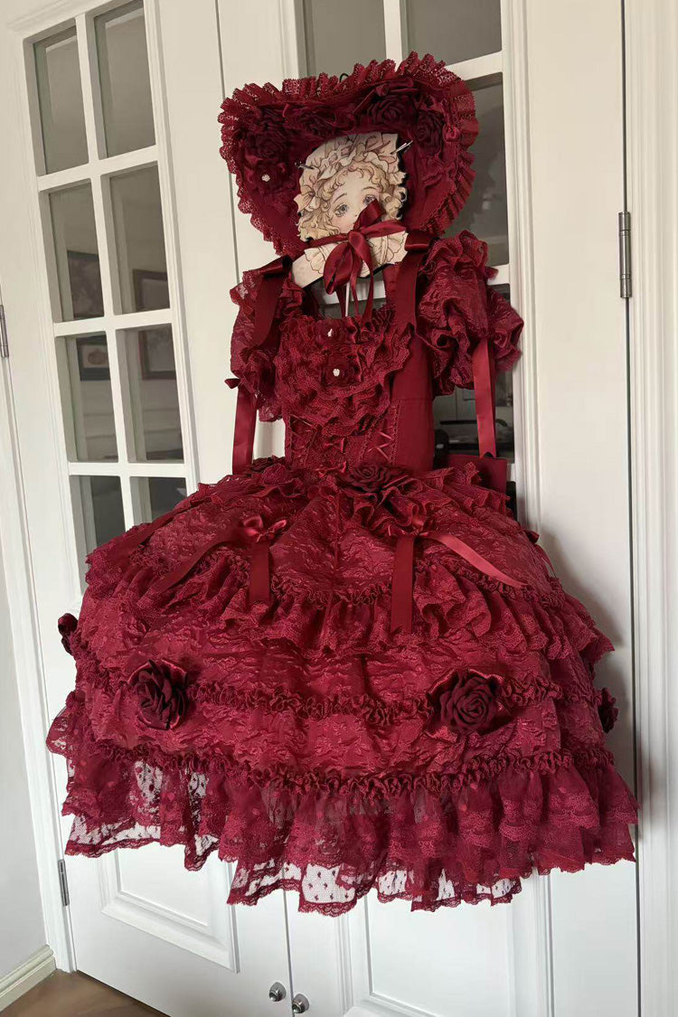 Rose Manor - Square Collar Short Sleeves Ruffled Bow Lace Classic Lolita Dress - image 2