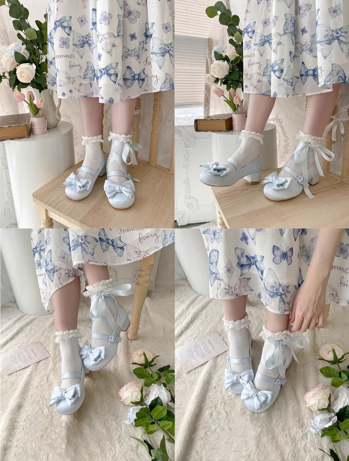 Sissi Satin Bow Sweet Lolita Low Heels - image 8