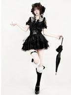 Midnight Lace-Shoulder Ruffle Blouse with Cutout Accents - AMAHAKAWA - image 4