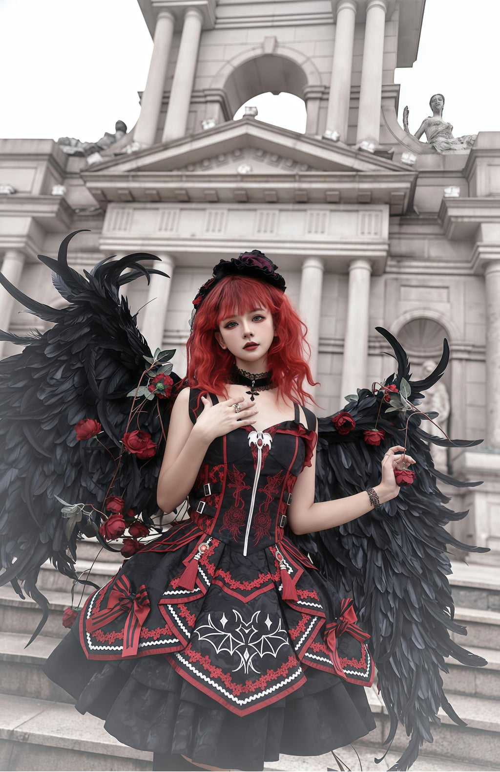 Dark Bat Motion - Gothic Lolita JSK Black Red Goth JSK Dress - image 1