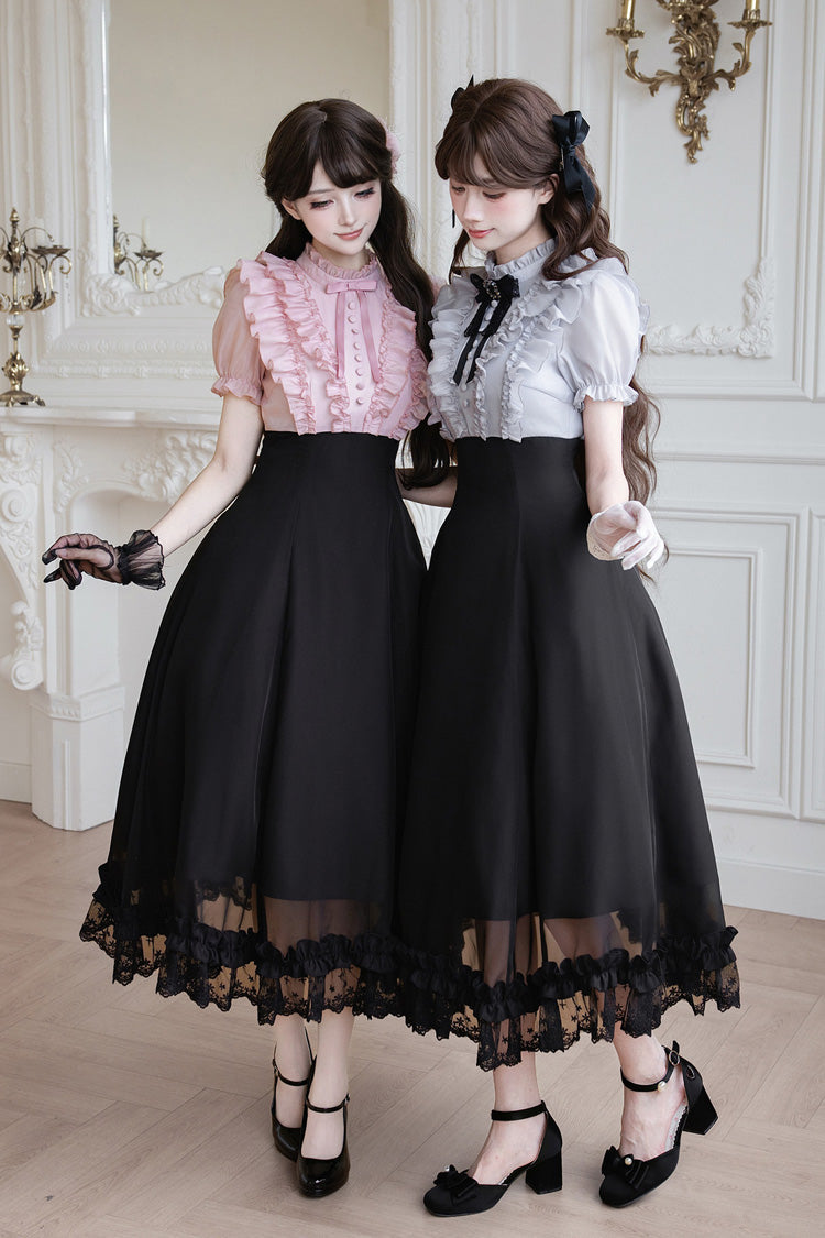 Miss Lola · Snow Kiss - Stand Collar Short Puff Sleeves Ruffled Color-Blocked Faux Two-Piece Sweet Lolita Long Dress 3 Colors - image 8
