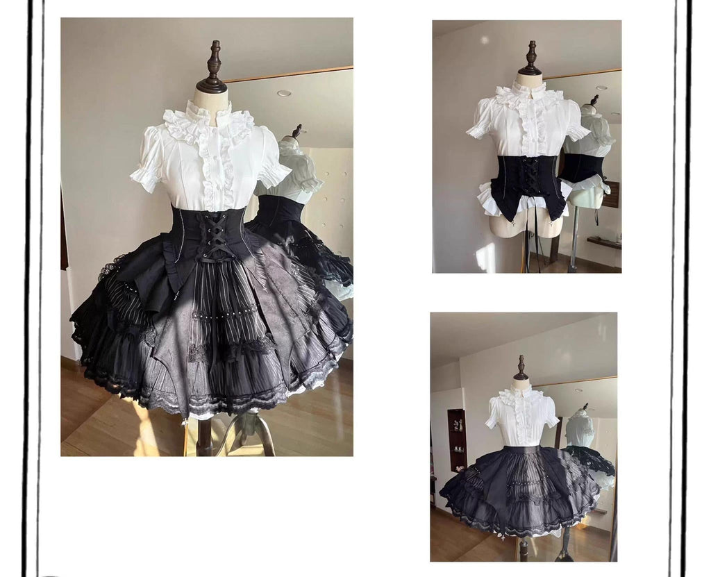 Trace Bone Black Gothic Lolita Skirt and Waist Cincher Set - image 16