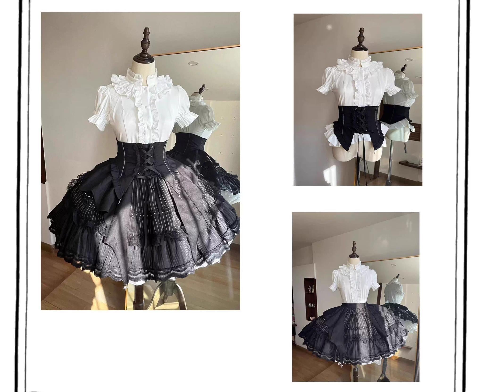 Trace Bone Black Gothic Lolita Skirt and Waist Cincher Set - image 16
