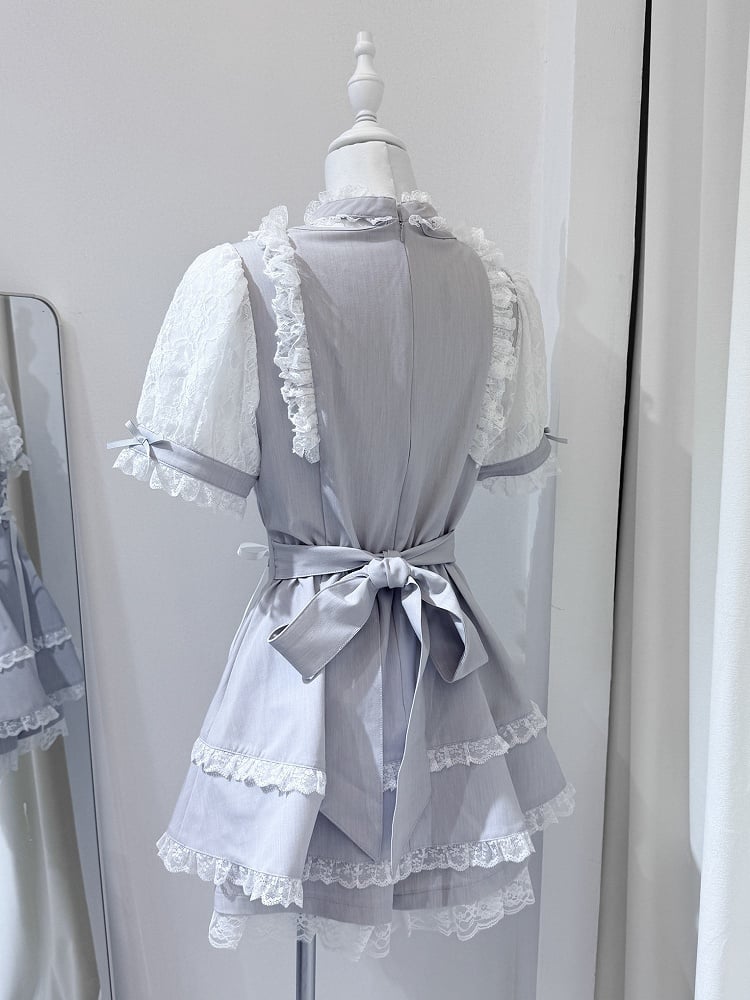 Shirohato Gray and White Ryousangata Dress Choker and Shorts Set - image 2