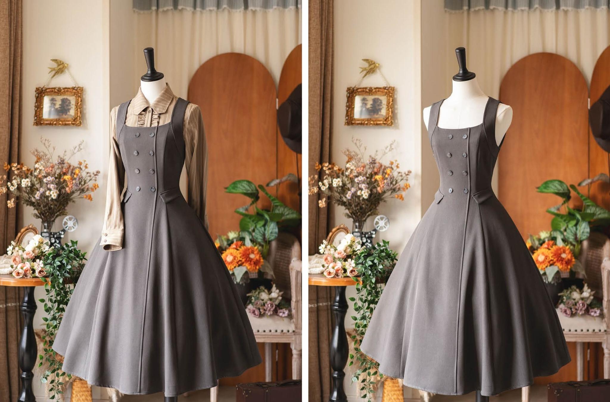Foggy Forest - Elegant Lolita A-line JSK Dress, Side Pockets - image 23