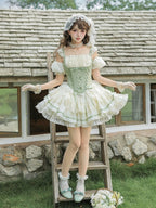 Beige and Green Boned Corset Waist Short JSK Dress Set - image 3