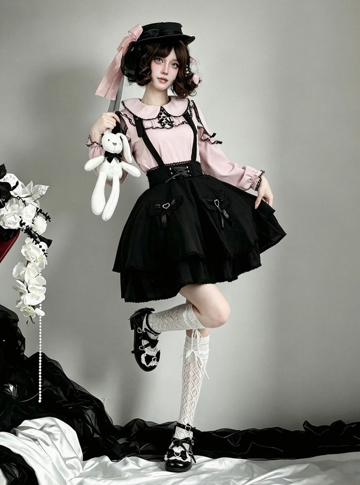 Onyx Bow-Adorned Overlay Skirt with Jirai Styling - AMAHAKAWA - image 1