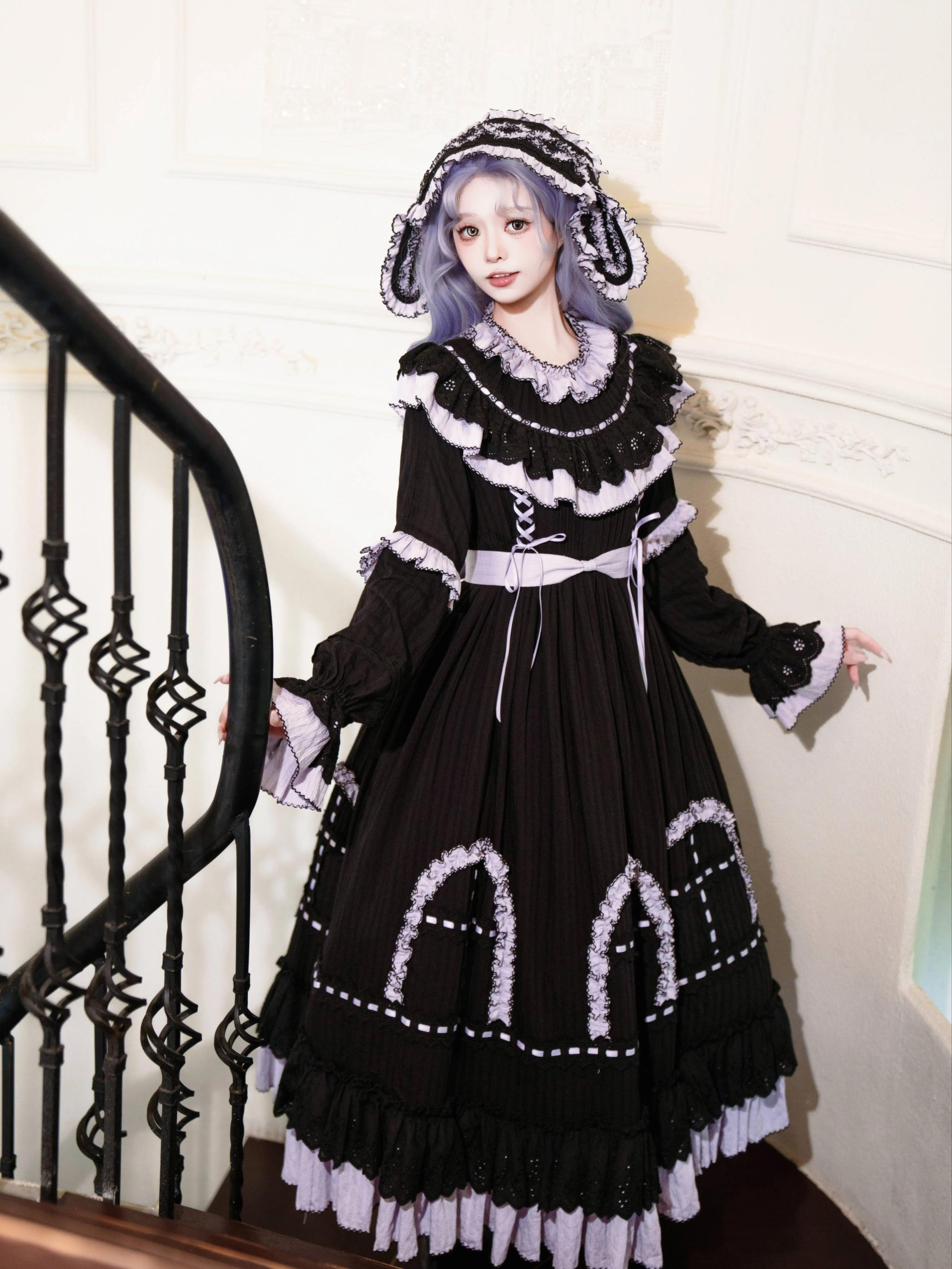 Witch Lilith - Ruffled Collar Gothic Lolita OP, Witch Hat - image 3