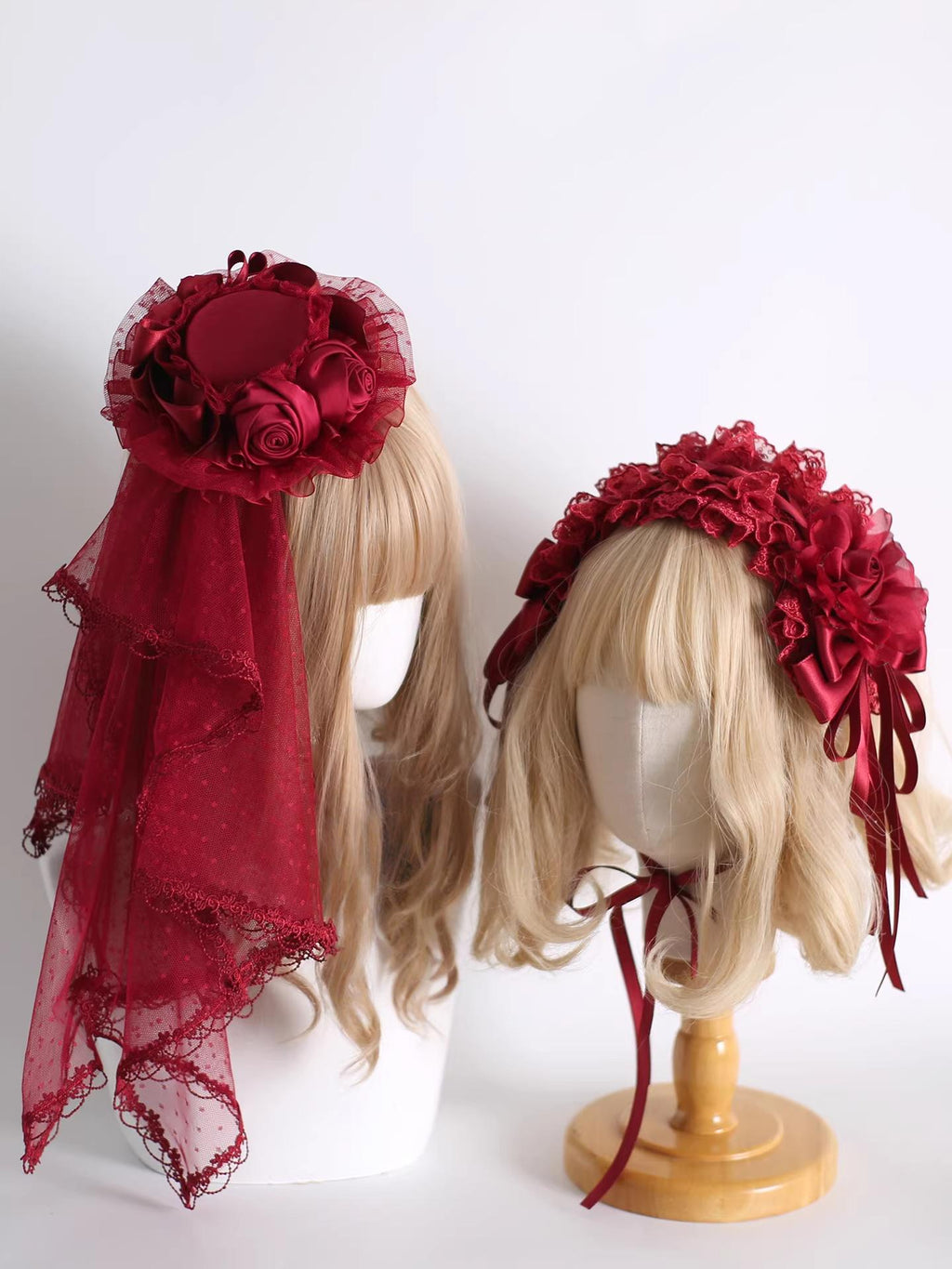 Dark Red Gothic Lolita Headdresses and Floral Veils - image 1