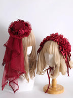 Dark Red Gothic Lolita Headdresses and Floral Veils - image 1
