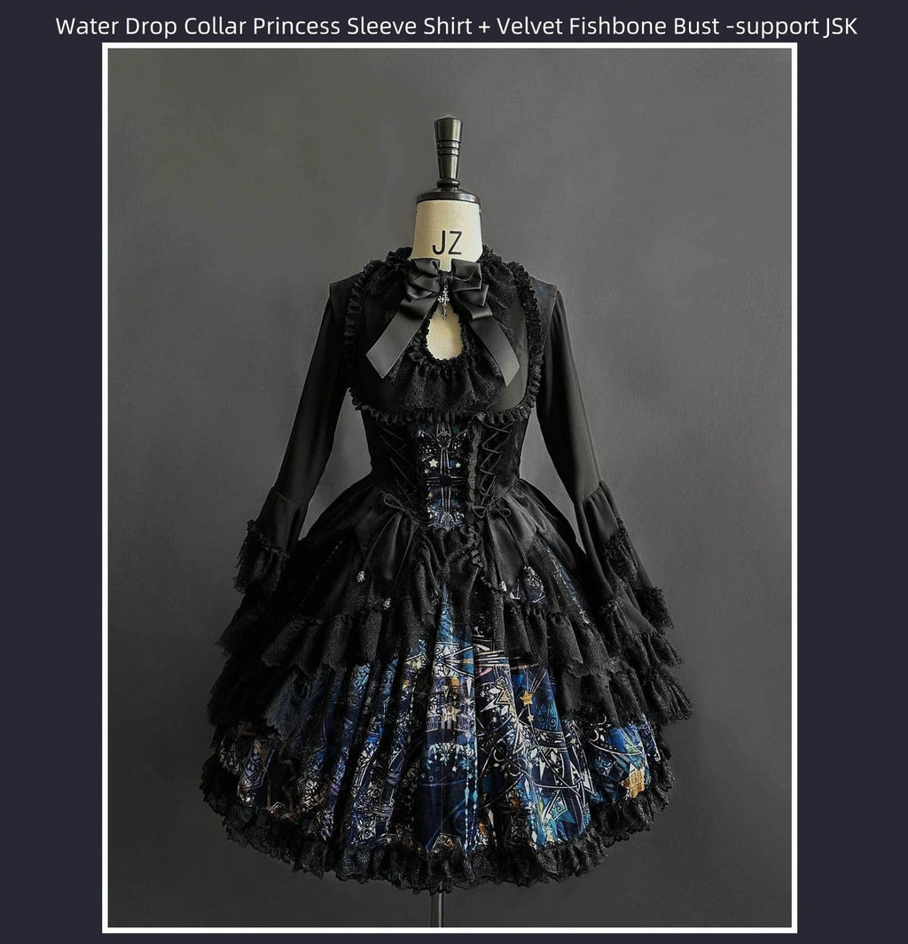 Night Traveler - Classic Gothic Lolita Dress with Stained Glass Window Print - image 11
