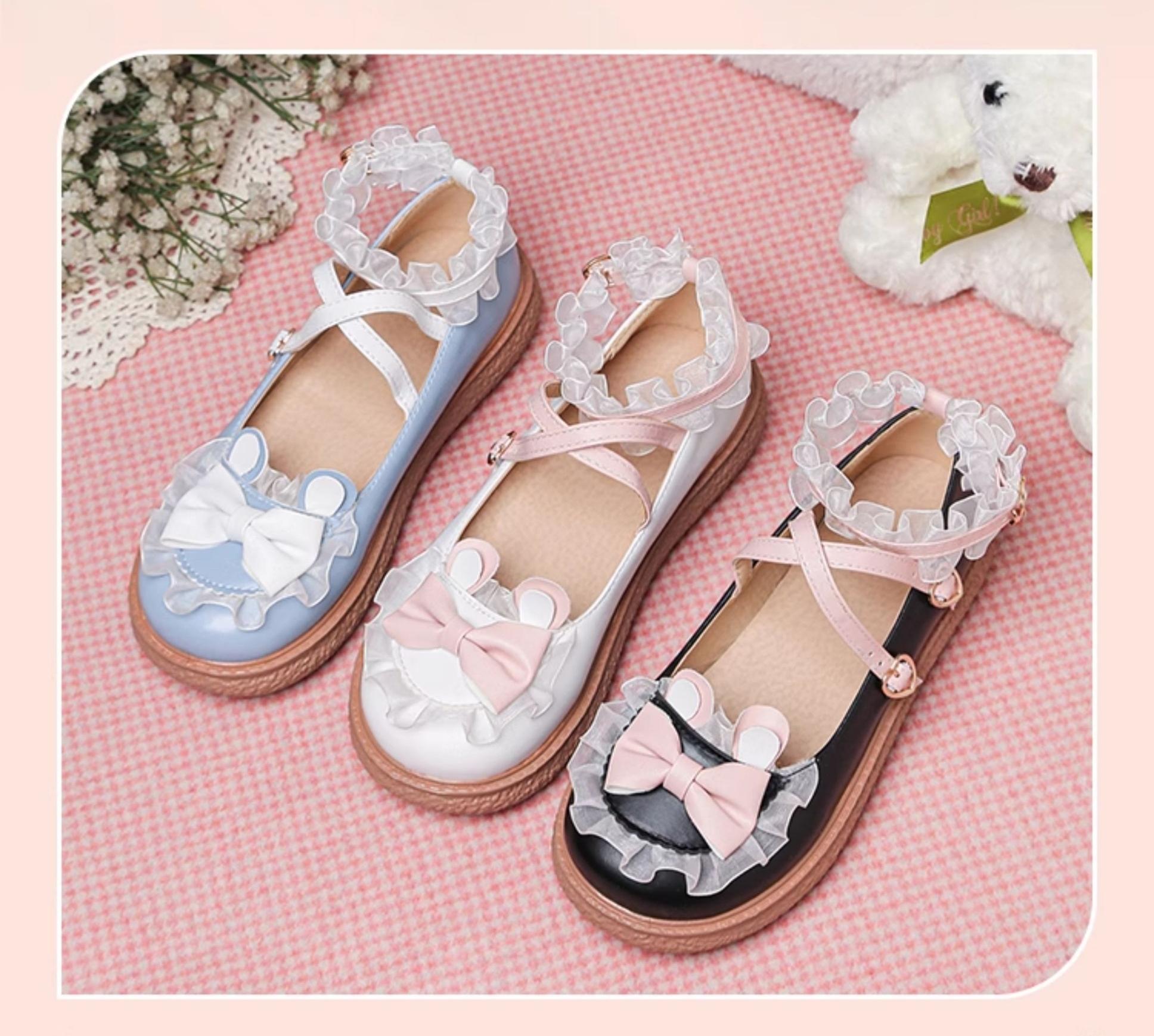 Sweet Bunny - Sweet Lolita Flat Shoes with Ear and Bow Decorations - image 2