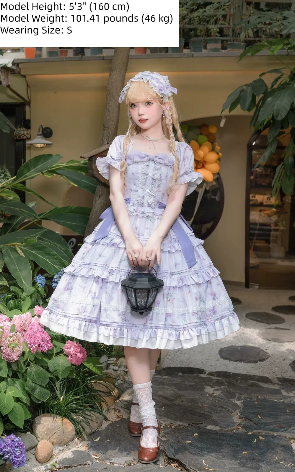 Purple Blossom Romance - Chiffon Classic Lolita OP Dress, Floral Print and Accessories - image 4