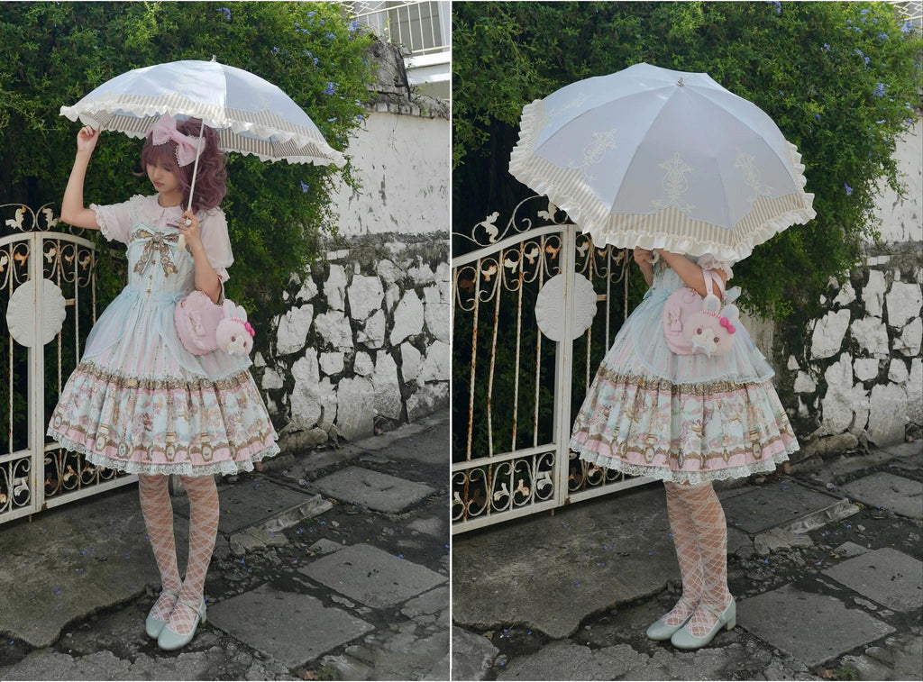 Lyre Academy - Classic Lolita 2-Fold Parasol, Lyre Print and Embroidered Trim - image 26