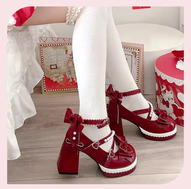 Crush Complex - Sweet Lolita Heel Shoes, Pearls & Bows - image 31