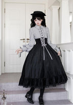 Dusk Moment - Classic Lolita Striped OP & Mermaid Dress Set, Fishbone Waist - image 7