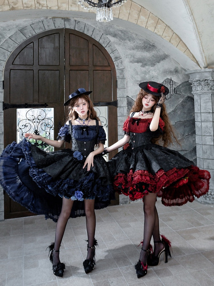 Red Black Gothic Underbust JSK and Off Shoulder Blouse Set - image 10