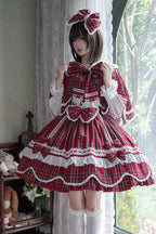 Gingham Petal Bunny - Short Sleeves Printed Ruffled Bow Sweet Lolita OP Dress - image 11