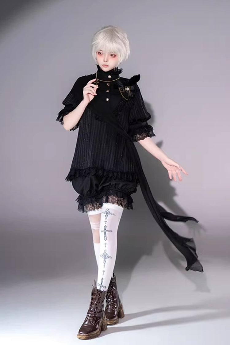 Black Gothic Ouji Lolita Top, Shorts and Scarf Set in 2 Sleeve Versions - image 12