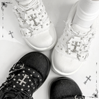 Dark Night Corridor - Punk Lolita Denim Low Platform Shoes - image 13