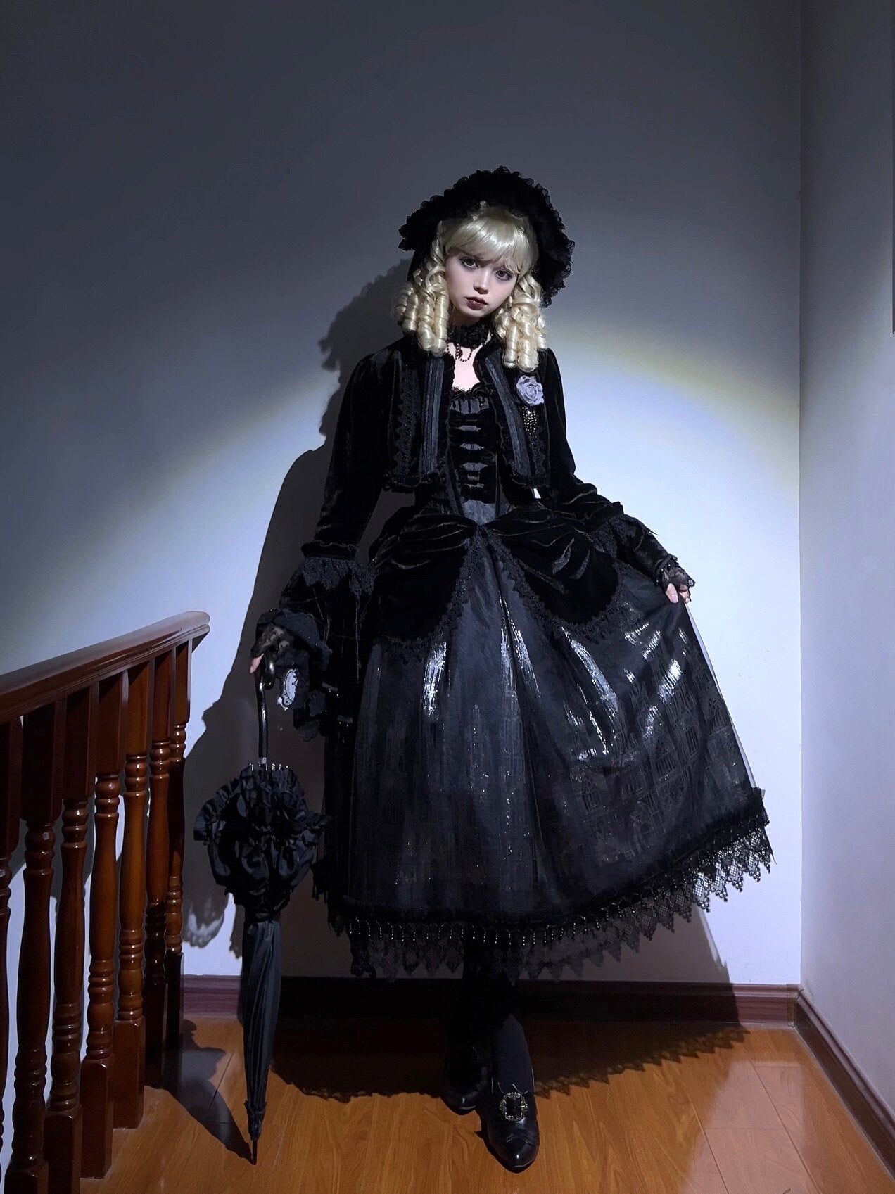 Gothic Cathedral Velvet Lace Corset Lolita JSK and Jacket Set - image 19