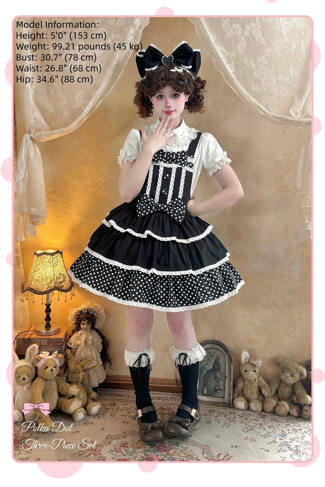 Cotton Sweet Lolita Polka Dot JSK and Salopette Dress and Accessories - image 15