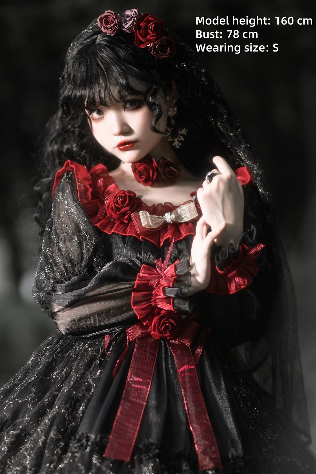 Night of Berea Gothic Lolita OP Dress in Black and Red - image 3