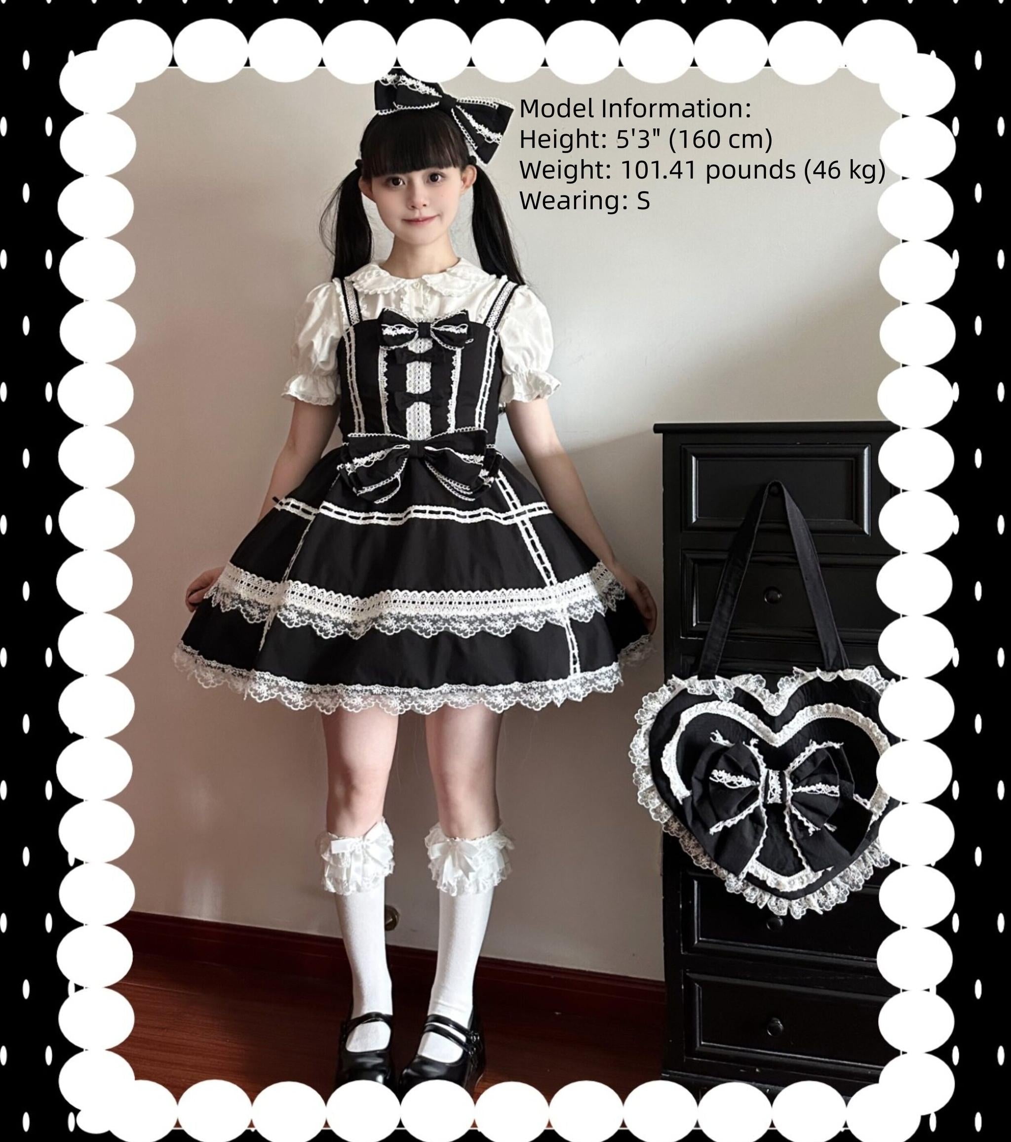 Old Heartache - Cotton Old School Lolita JSK Dress with Bows and Accessories - image 6