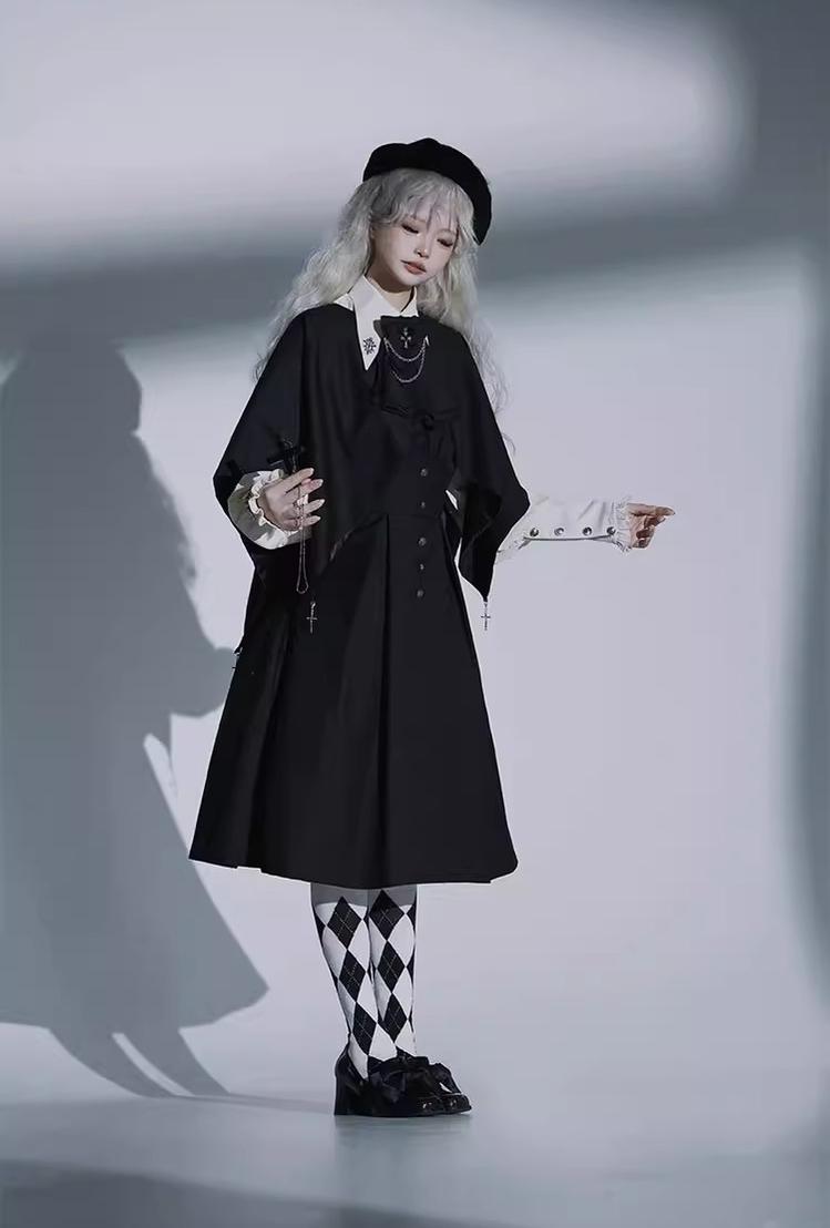 Night Raven Magic - Ouji Lolita Dress Set, Suspender Shorts & Cape - image 22