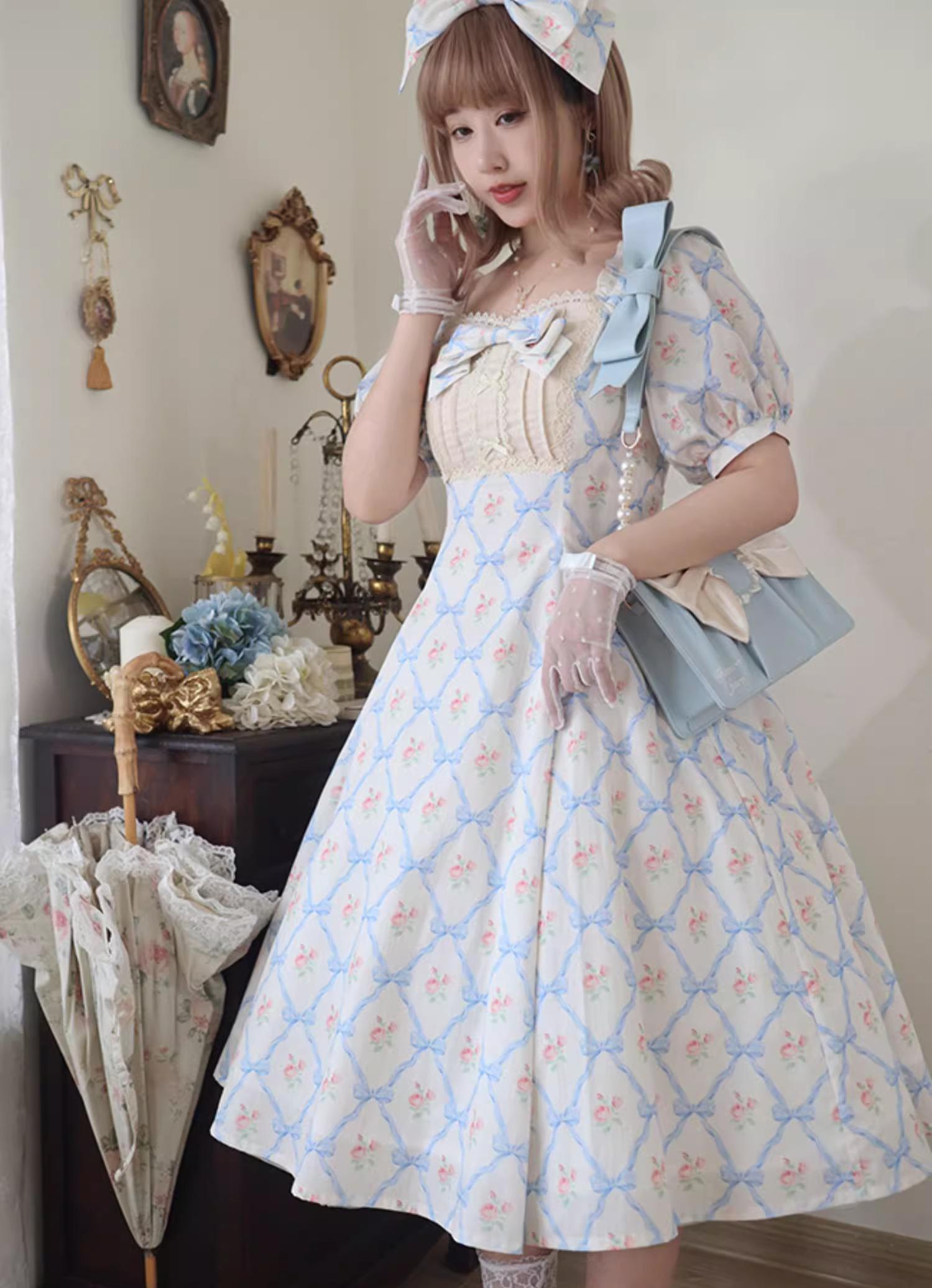 Pastoral Poem - Elegant Lolita OP Dress Floral Print 6-Piece Cut Lolita Dress - image 13
