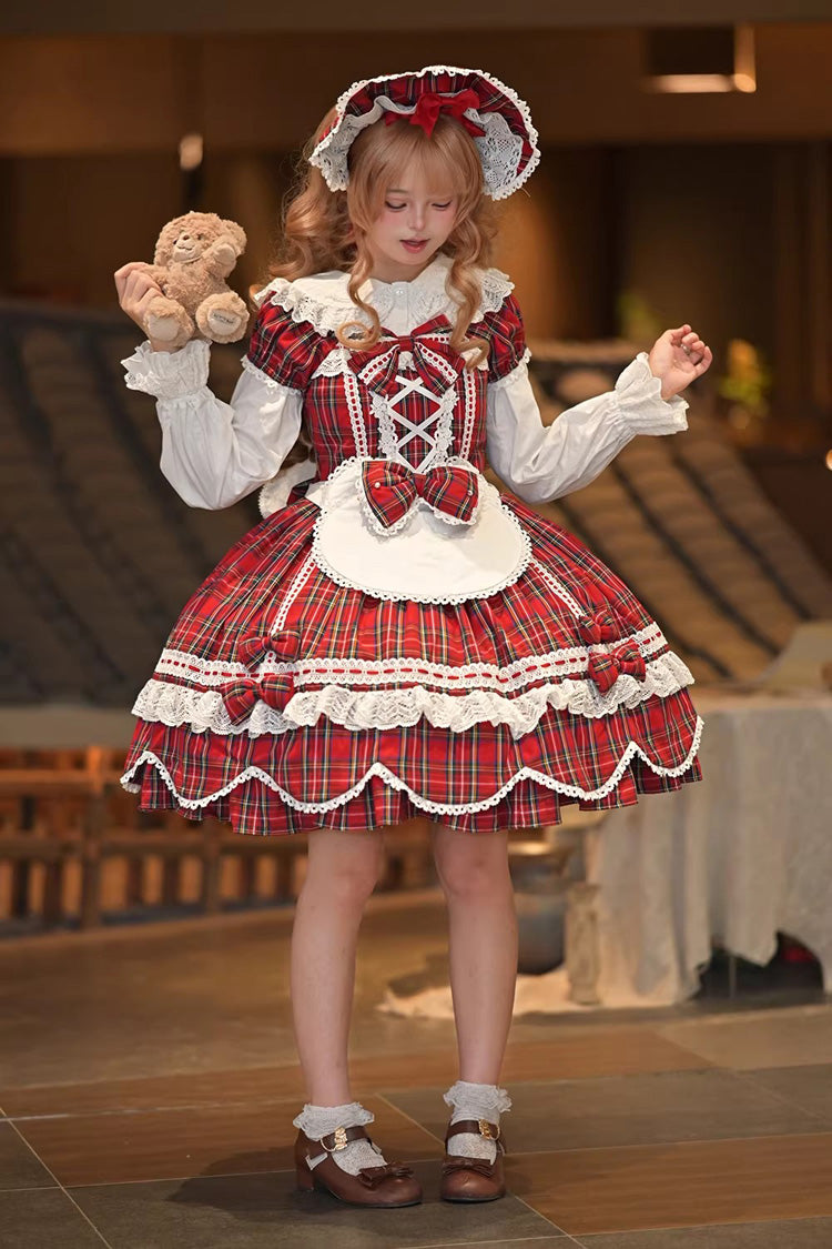 Gingham Petal Bunny - Short Sleeves Printed Ruffled Bow Sweet Lolita OP Dress - image 6