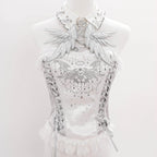 Metallic Angel - Silver-white Punk Lolita JSK, Wing and Rhinestone Details - image 43