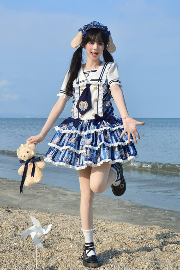 Glory of the Dog - Sweet Lolita Navy-Collar OP Dress in 2 Blues - image 2