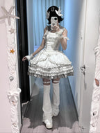 Metallic Angel - Silver-white Punk Lolita JSK, Wing and Rhinestone Details - image 9