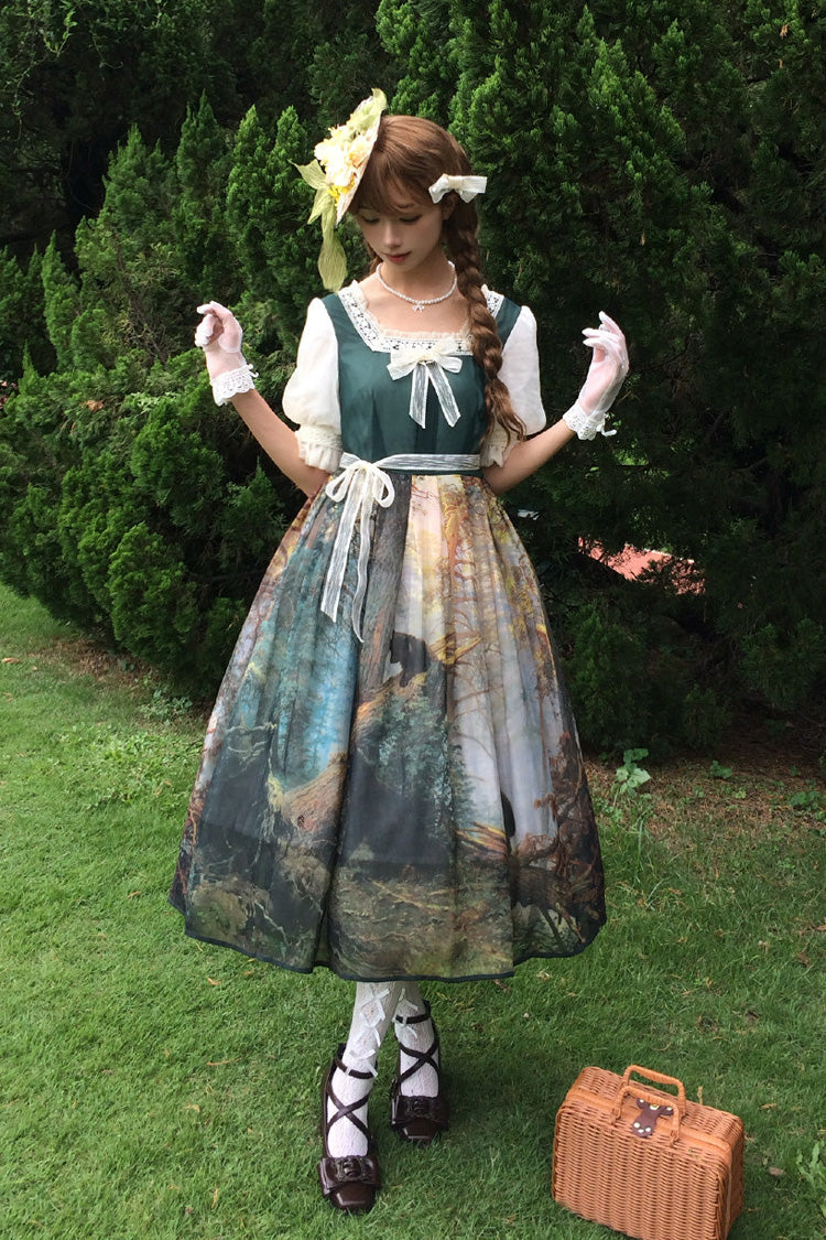 Morning in the Pine Forest - Sweet Lolita OP Dress in Dark Green - image 2
