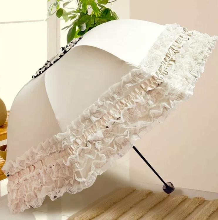 Foldable Lolita Parasol, Floral and Embroidery Detail - image 2