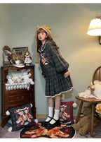 Christmas Vintage Lolita Skirts Doll Collar Blouse Plaid Skirt Set - image 25