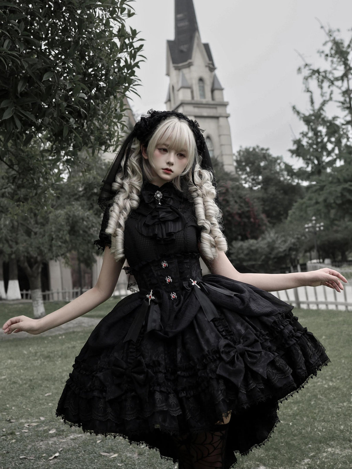 Spider Cross Knot Gothic Lolita Skirt and Blouse Set - image 8