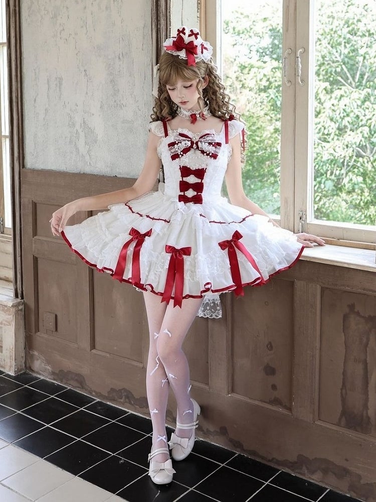 Red and White Lace-Bow Sweet Lolita JSK - image 3